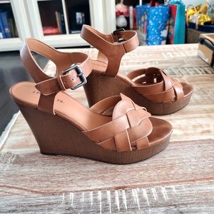 Brown woven wedge sandals